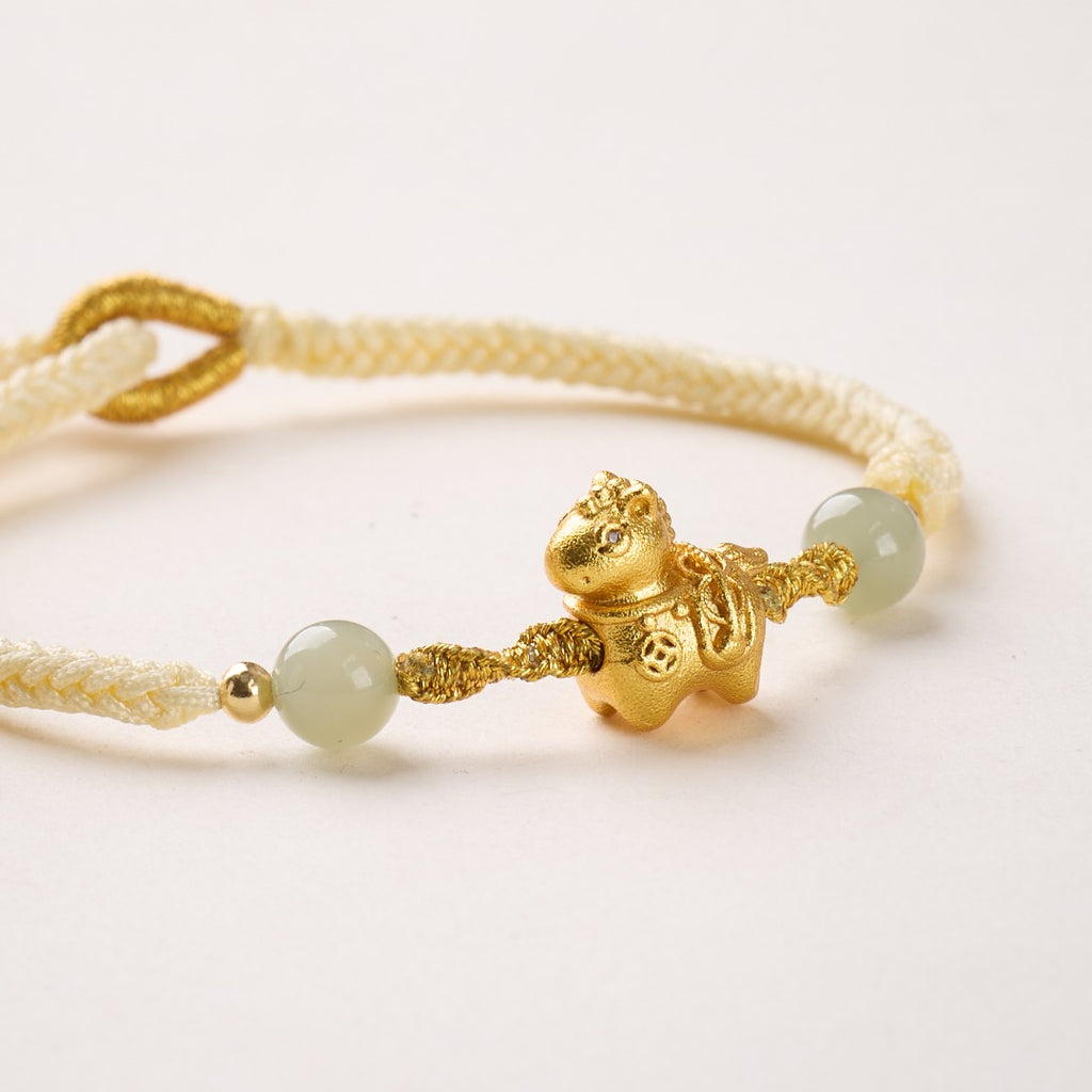 Hetian Jade & Gold Finish Braided Bracelet