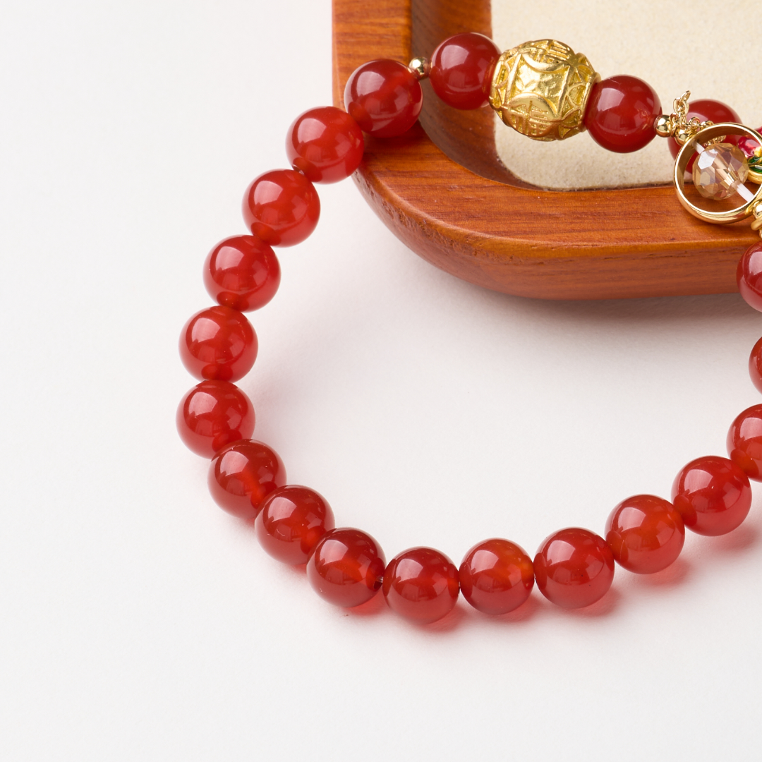 Red Agate Enamel Charm Bracelet