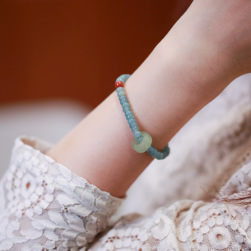 Teal Amazonite & Jade Ring Elastic Bracelet