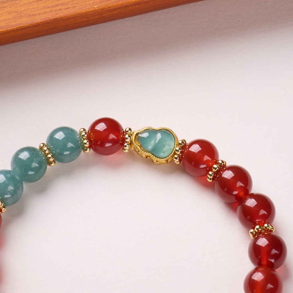 Red Agate & Jade Gourd Bracelet