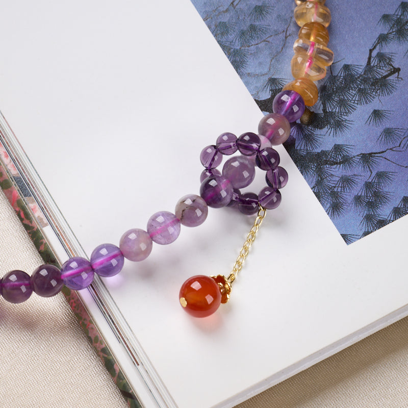 Amethyst & Citrine Fox Charm Multi-Wrap Bracelet