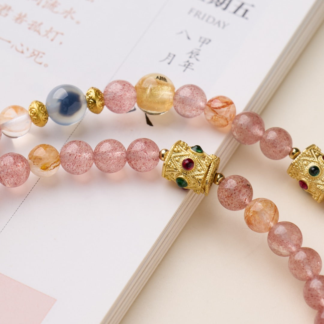 Strawberry Quartz & Chalcedony Bracelet