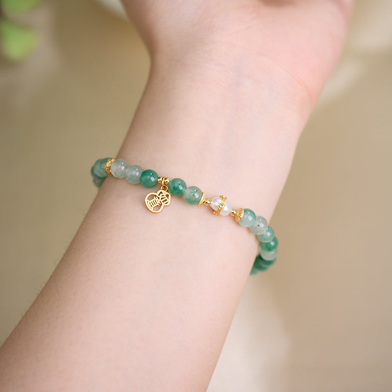 Aventurine & Pearl Gourd Charm Bracelet