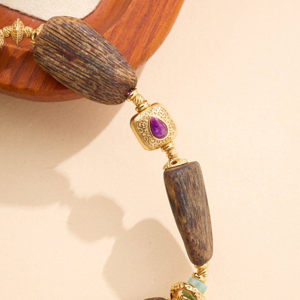 Agarwood, Jade & Rose Quartz Tassel Bracelet