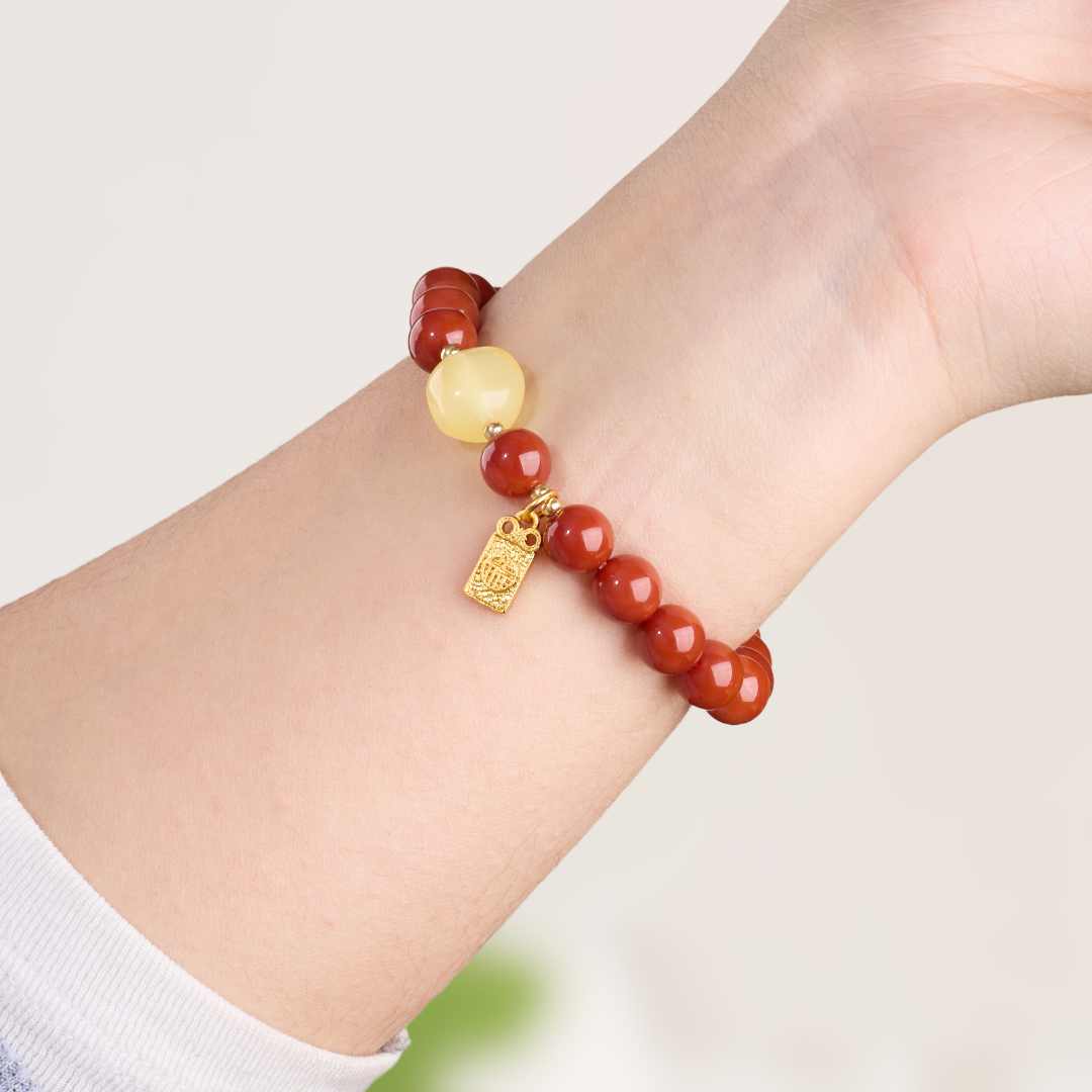 Southern Red Agate & Amber Beaded Bracelet