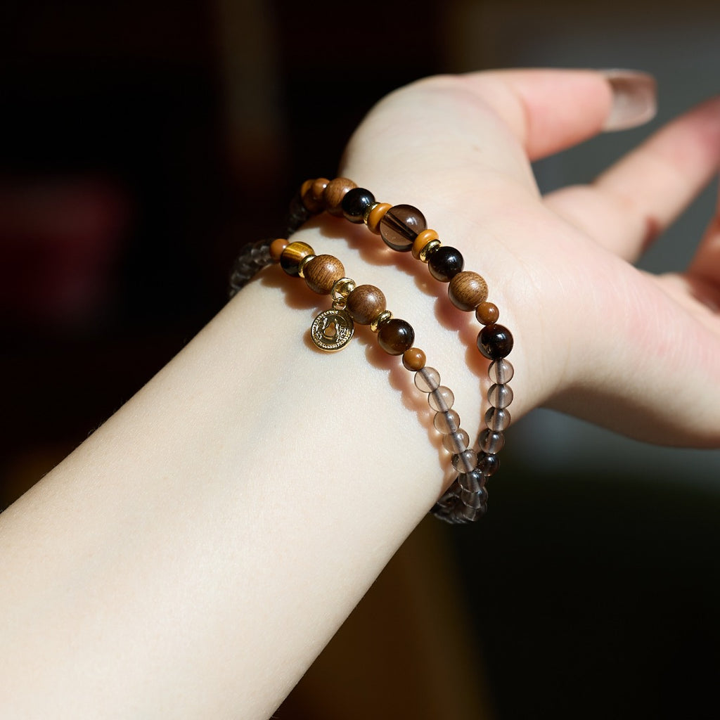 Ice Obsidian & Tiger Eye Double Loop Bracelet