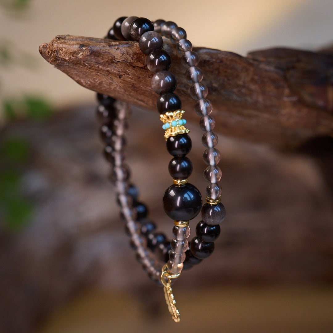 Silver Sheen Obsidian & Smoky Quartz Bracelet