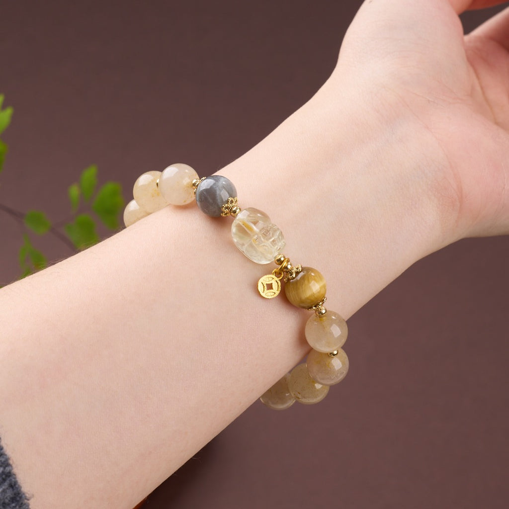 Golden Rutilated Quartz & Tiger's Eye Bracelet
