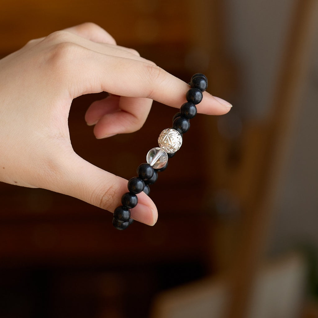 Black Fragrant Wood & Silver Bamboo Bracelet