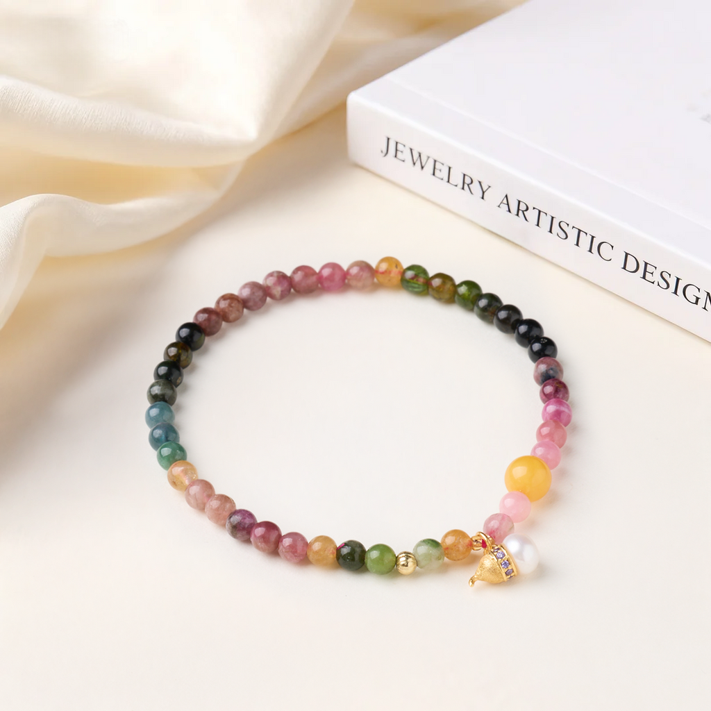 Rainbow Tourmaline & Pearl Charm Bracelet