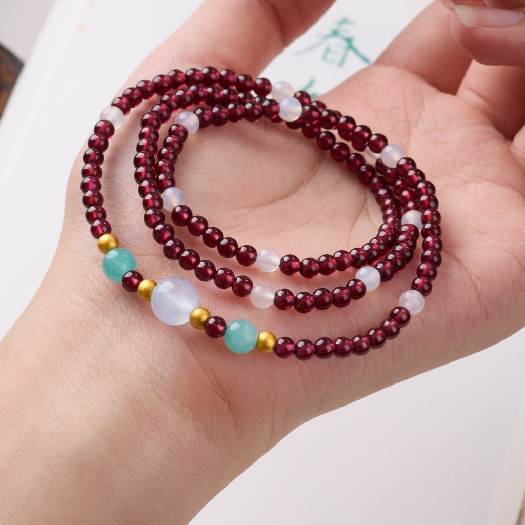 Garnet & Aquamarine Multi-Wrap Bracelet