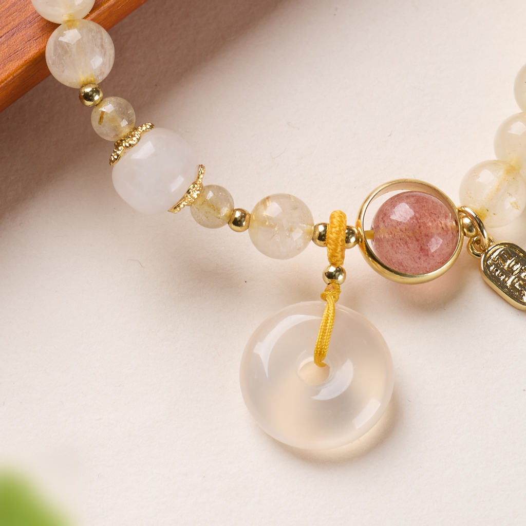 Golden Rutilated Strawberry Quartz Bracelet