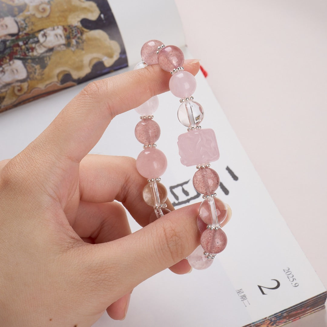 Strawberry Rose Quartz & Silver Bracelet