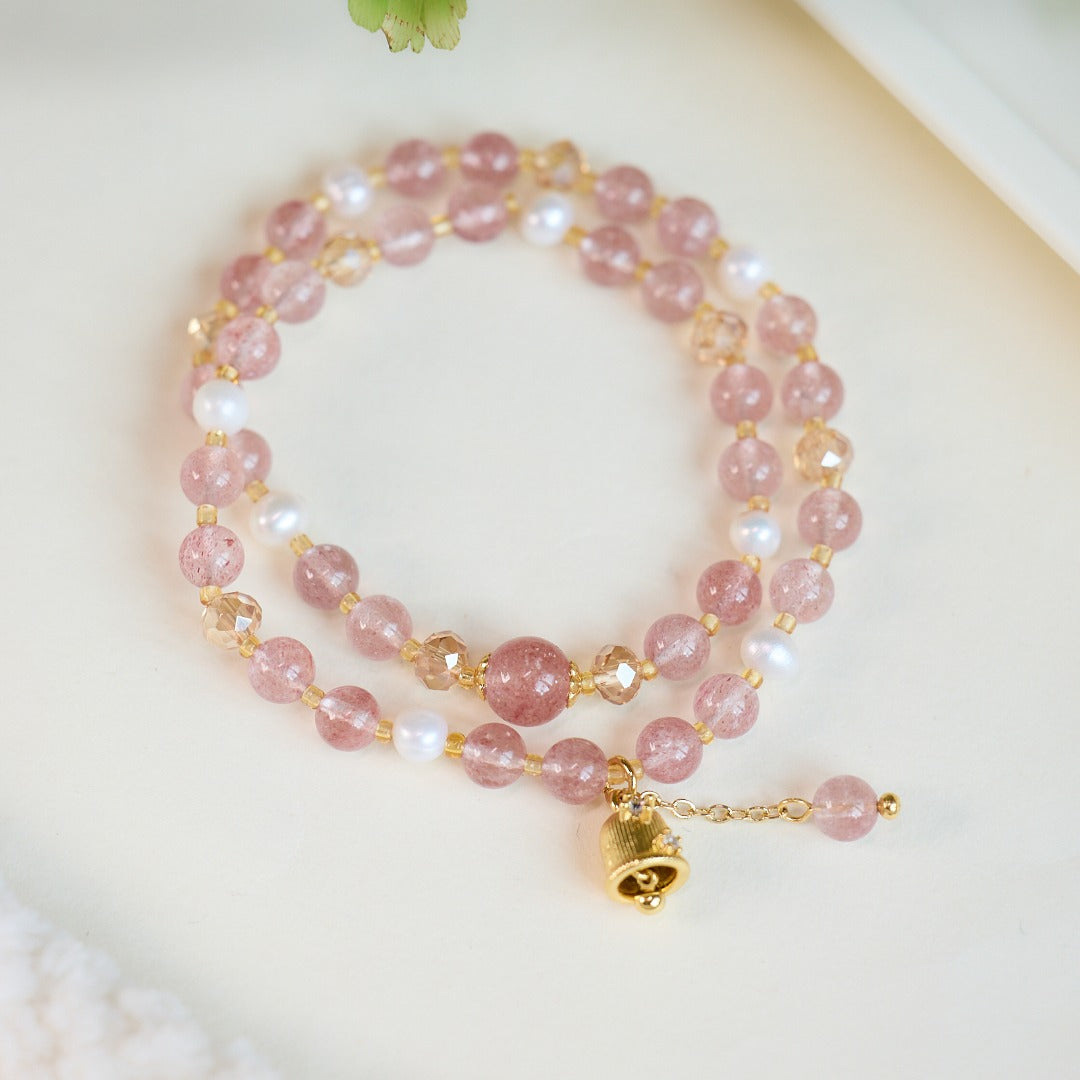 Strawberry Quartz & Freshwater Pearl Bracelet
