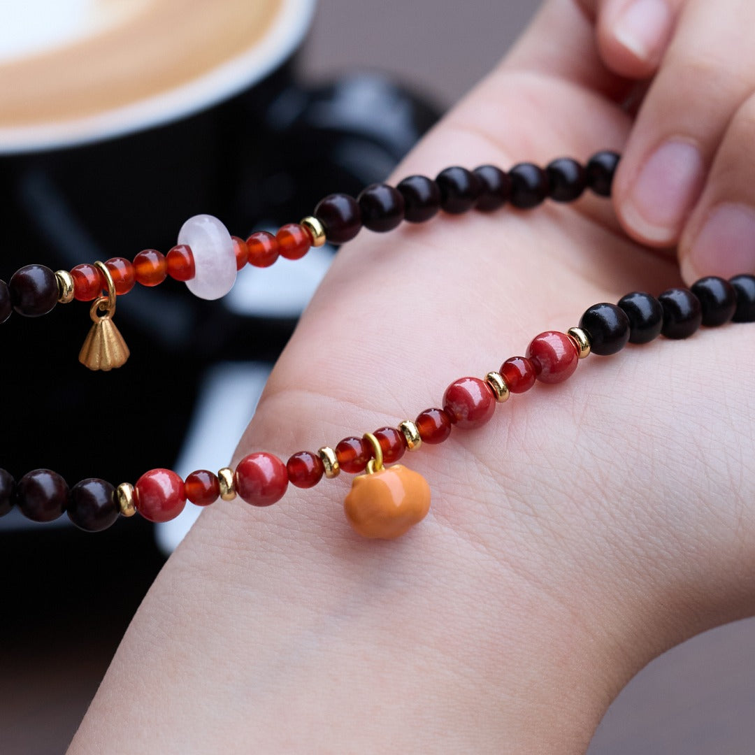 Red Sandalwood & Persimmon Bead Wrap Bracelet