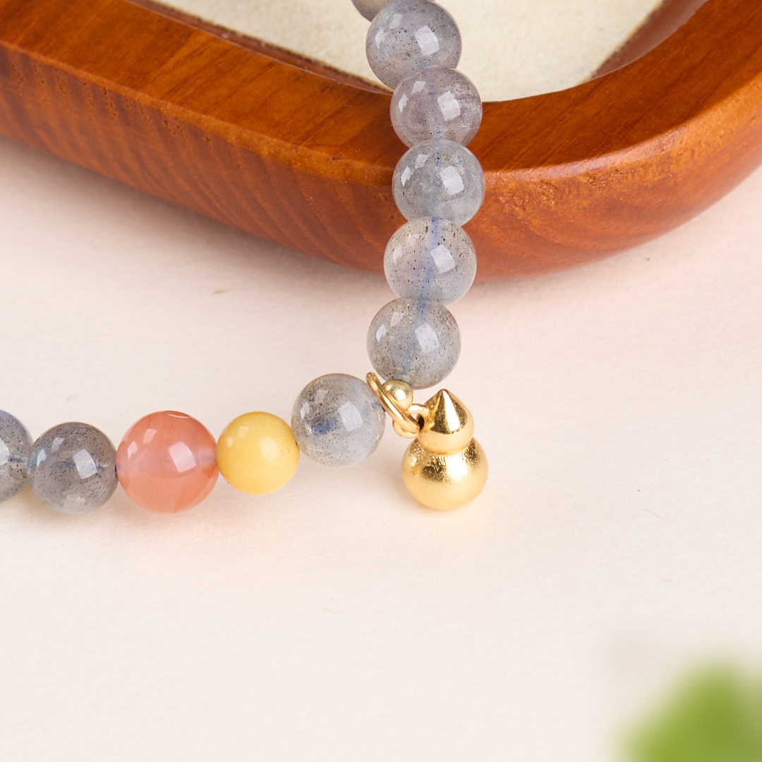Grey Moonstone Gold Gourd Bracelet