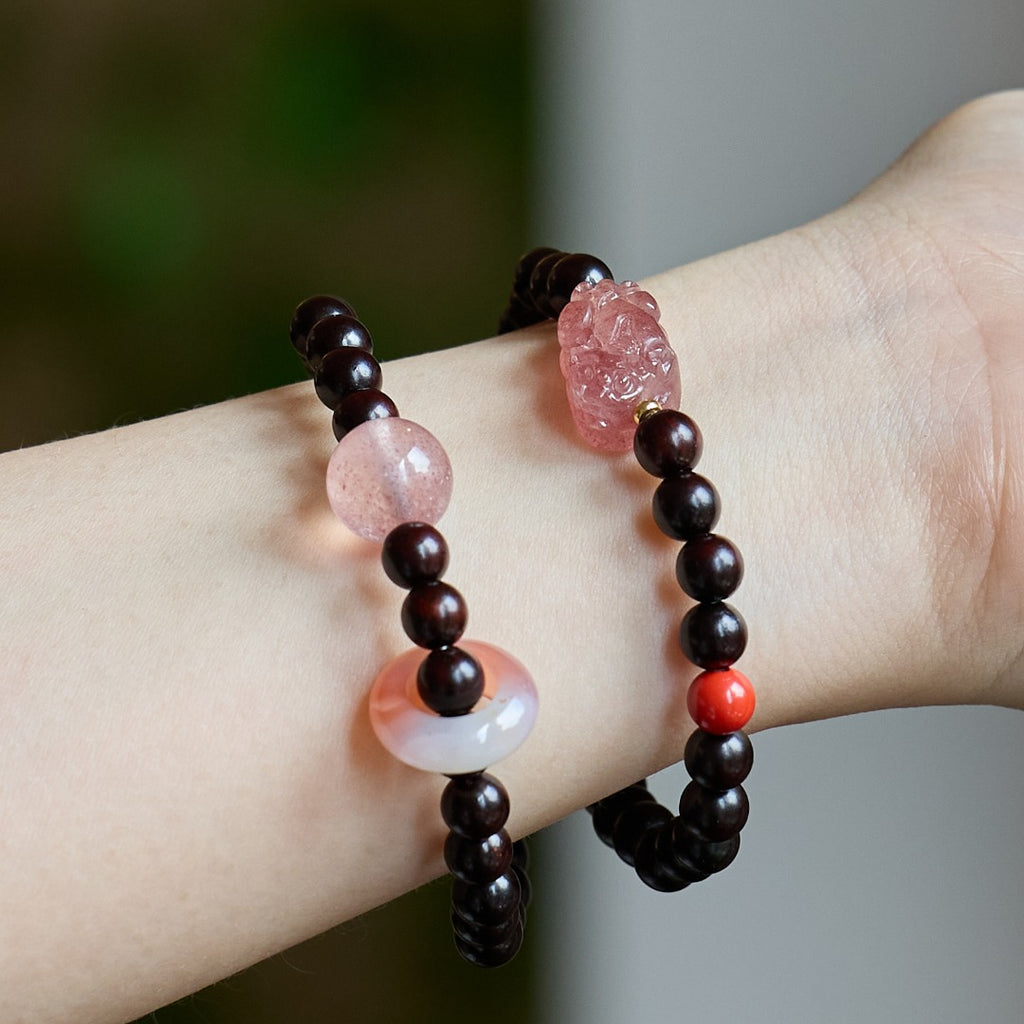 Red Sandalwood & Strawberry Quartz Bracelet