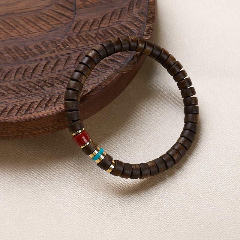 Ebony & Red Agate Abacus Bead Bracelet