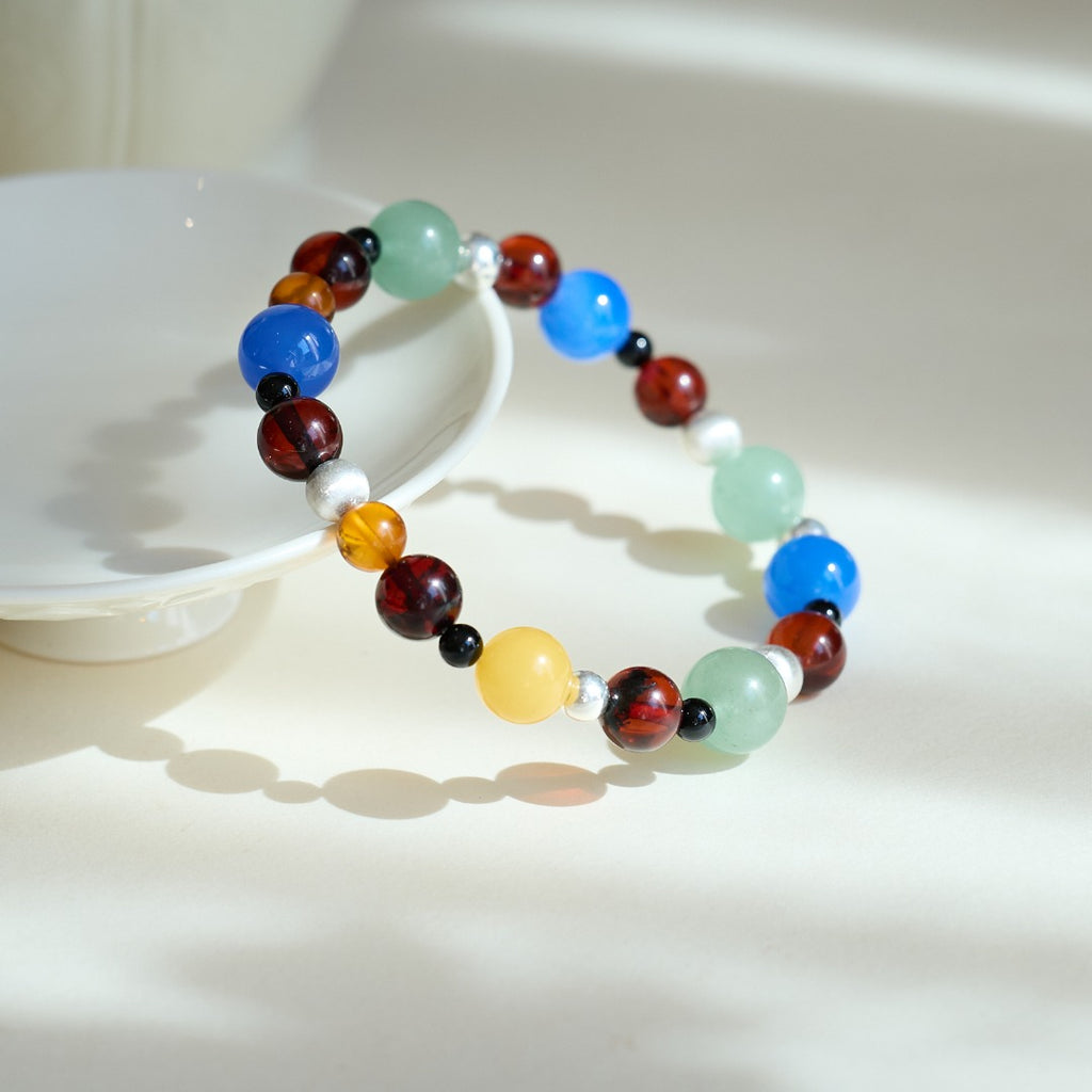 Natural Multi-Gemstone & Silver Bracelet