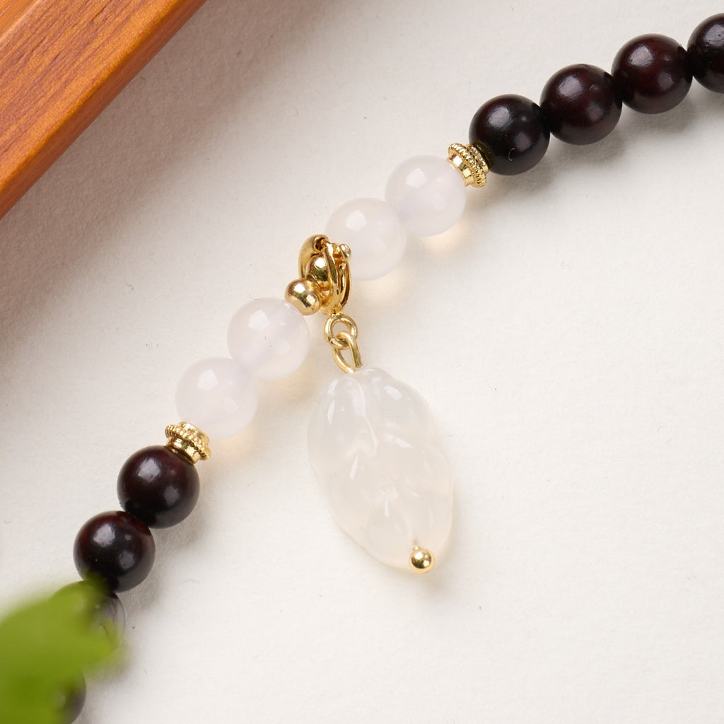 Red Sandalwood & Agate Leaf Bracelet