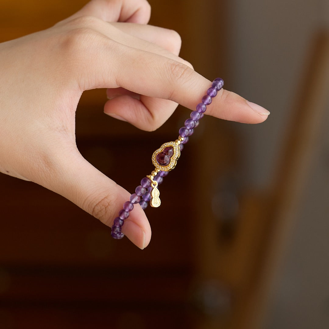 Amethyst & Gold-Tone Gourd Charm Bracelet