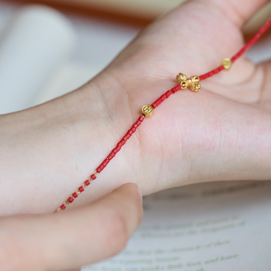 Dainty Cinnabar Cross Motif Micro-Bead Bracelet