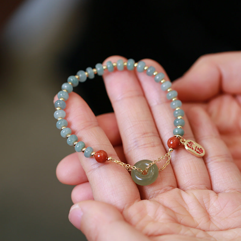 Green Jade & Red Agate Beaded Bracelet