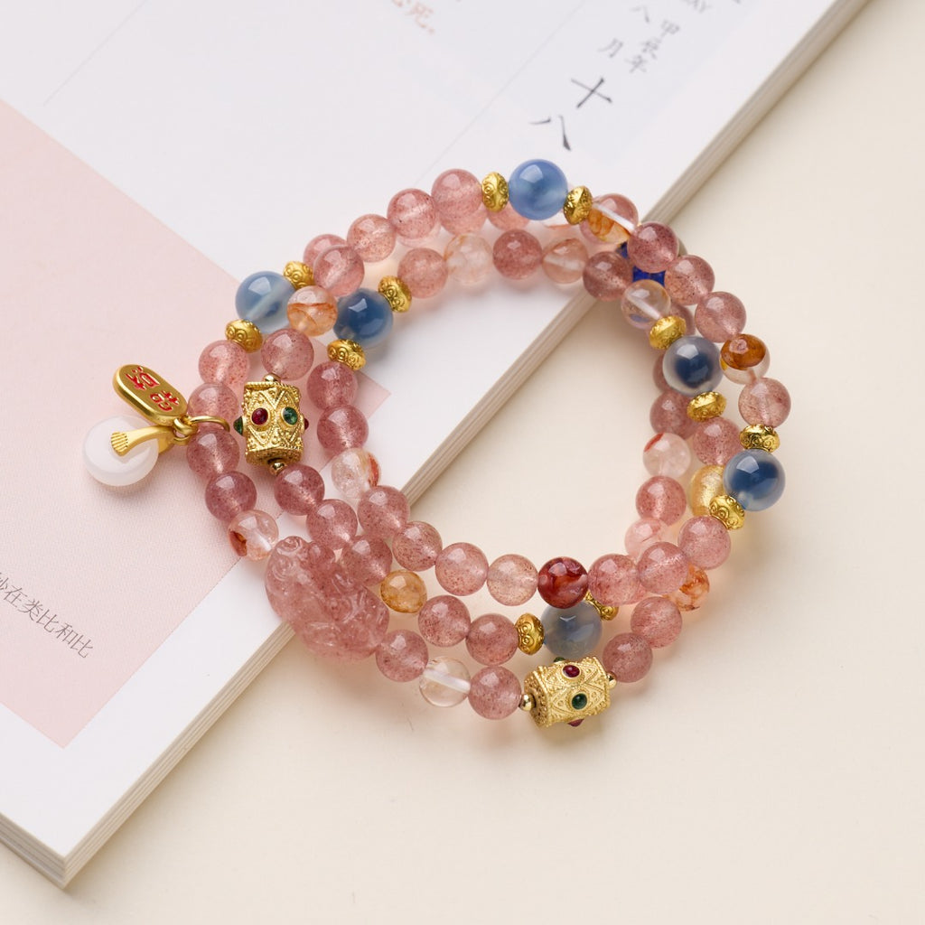Strawberry Quartz & Chalcedony Bracelet