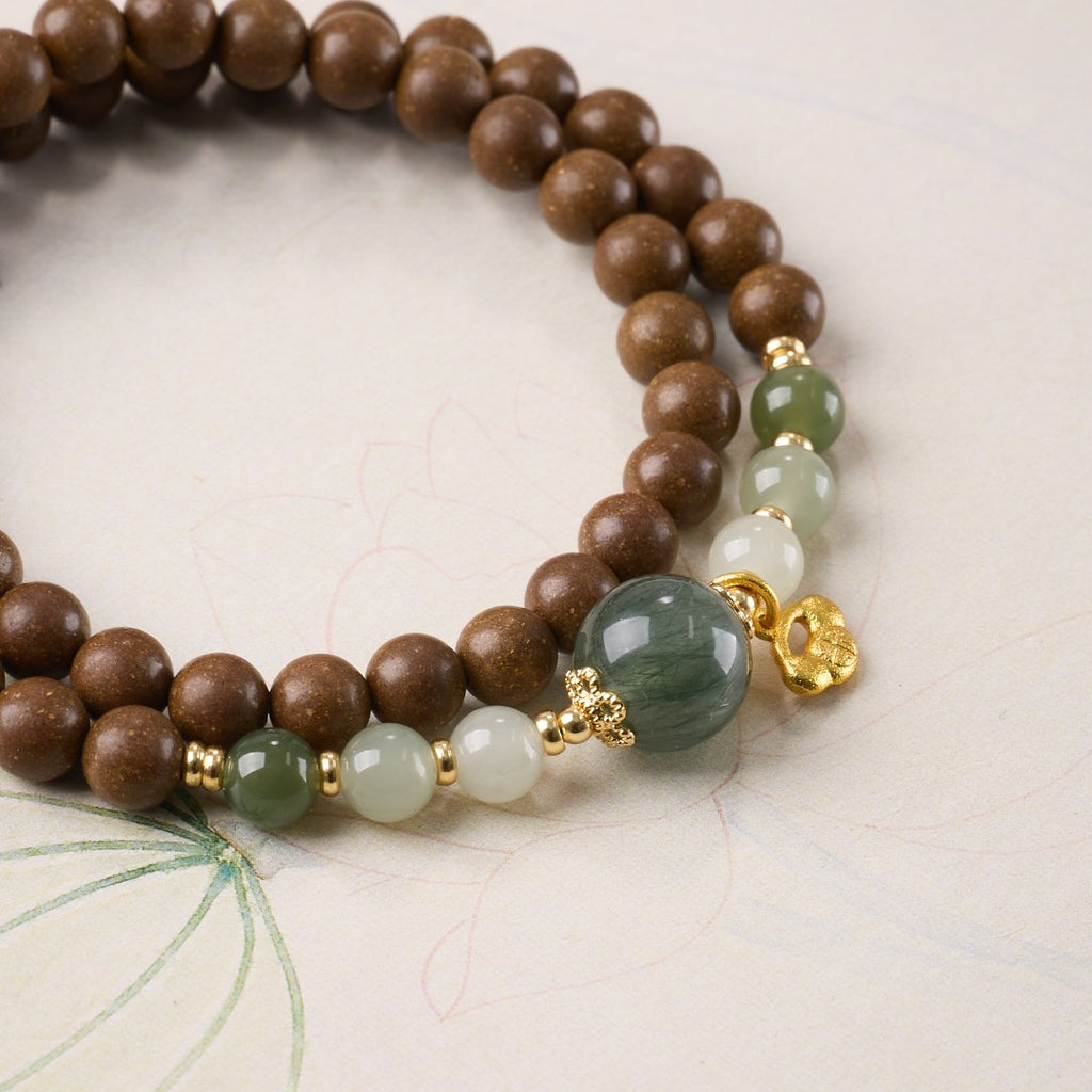 Green Rutilated Quartz & Sandalwood Wrap Bracelet