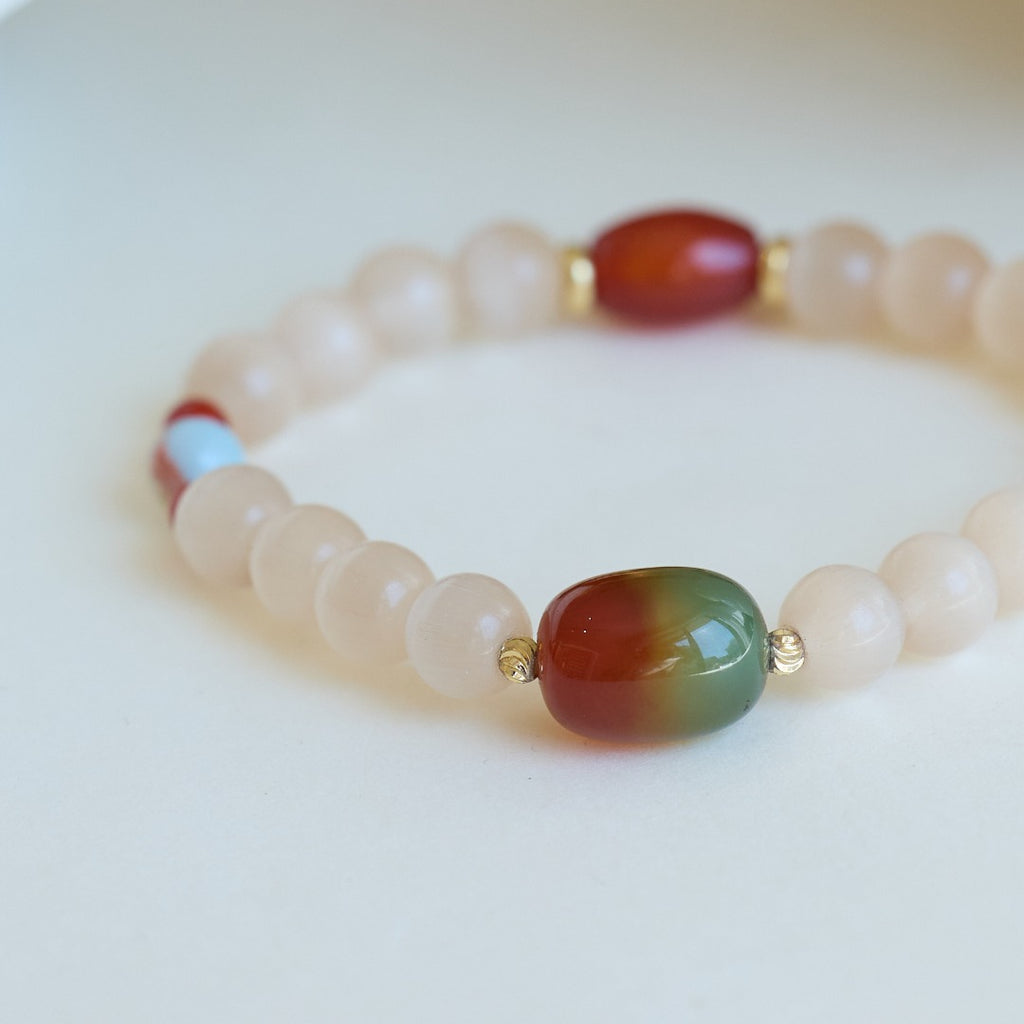 Agate & Chalcedony Barrel Bead Bracelet