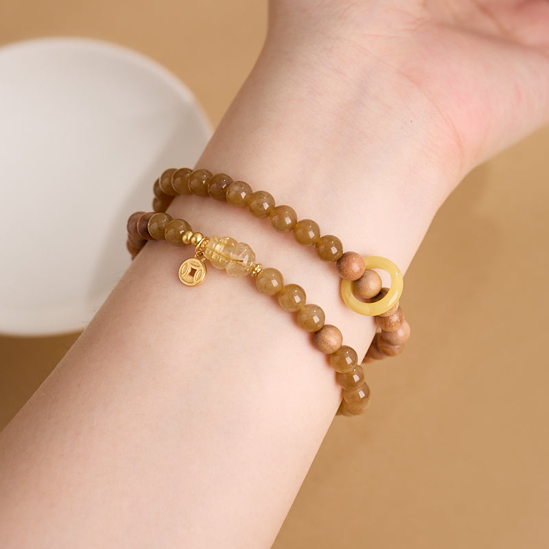 Sandalwood & Golden Rutilated Quartz Bracelet
