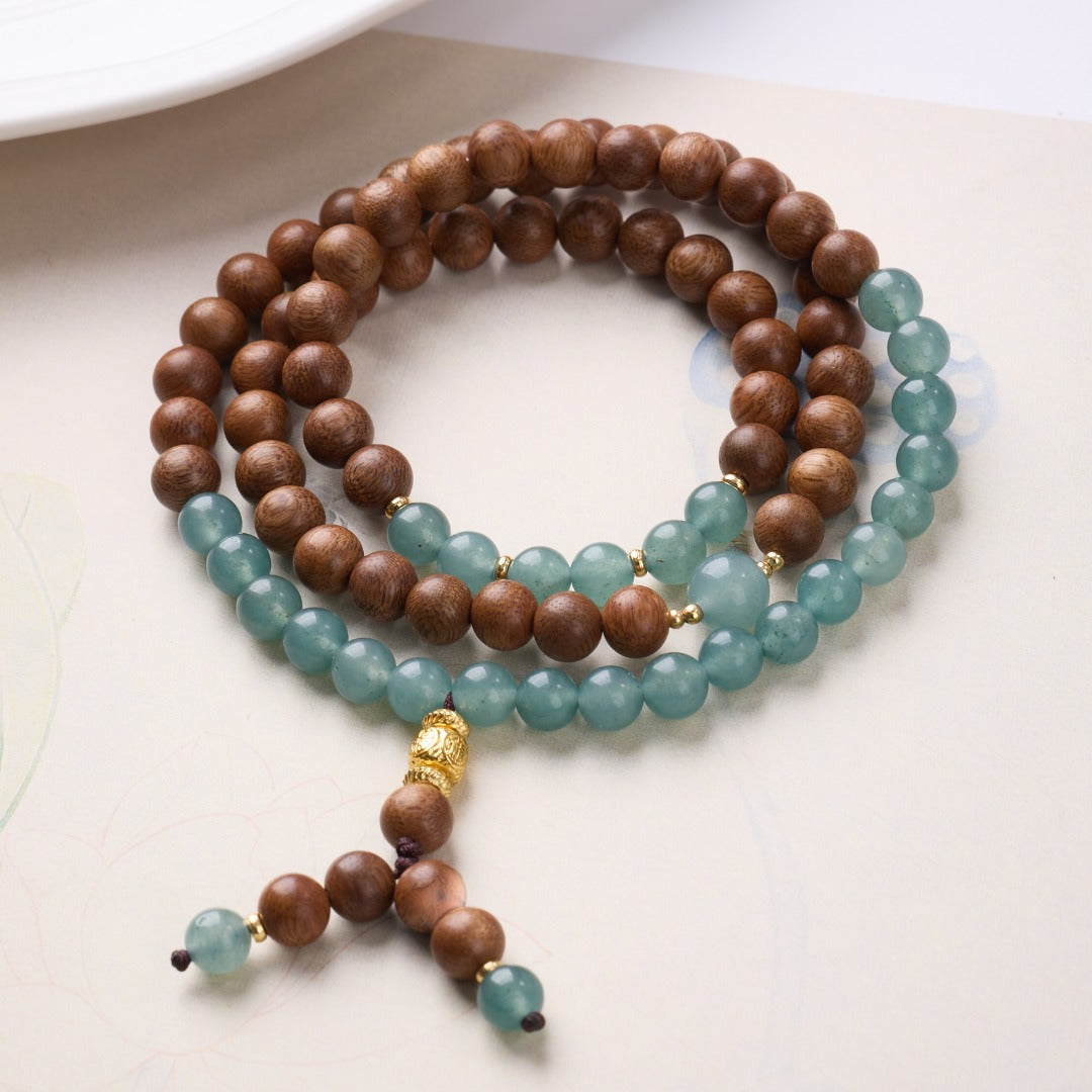 Blue Chalcedony & Wood Bead Wrap Bracelet