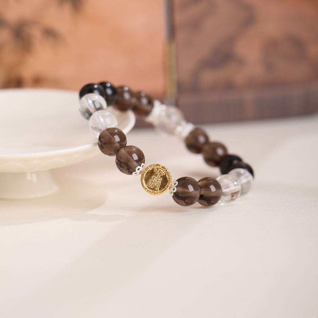 Smoky Quartz & Black Rutile Beaded Bracelet