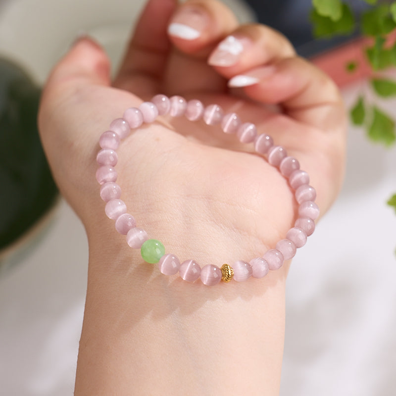 Pink Cat Eye & Chalcedony Beaded Bracelet