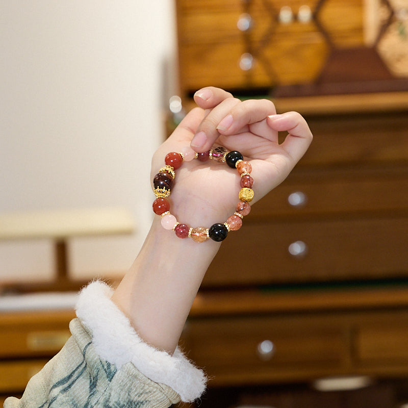 Red Tiger Eye & Quartz Beaded Bracelet
