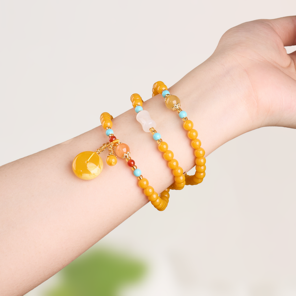 Golden Simulated Amber 108 Bead Wrap Bracelet
