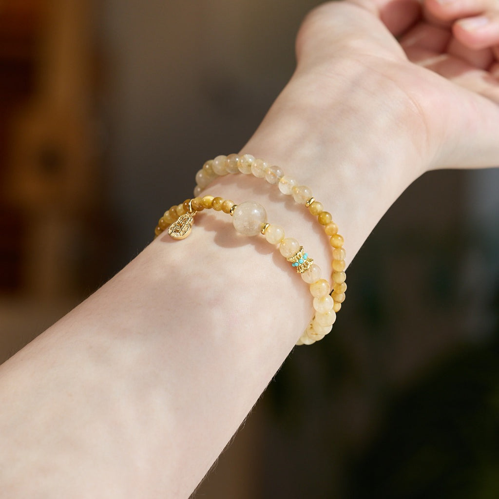Golden Rutilated Quartz & Citrine Beaded Bracelet