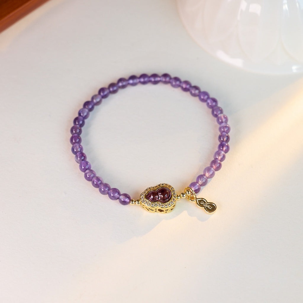 Amethyst & Gold-Tone Gourd Charm Bracelet