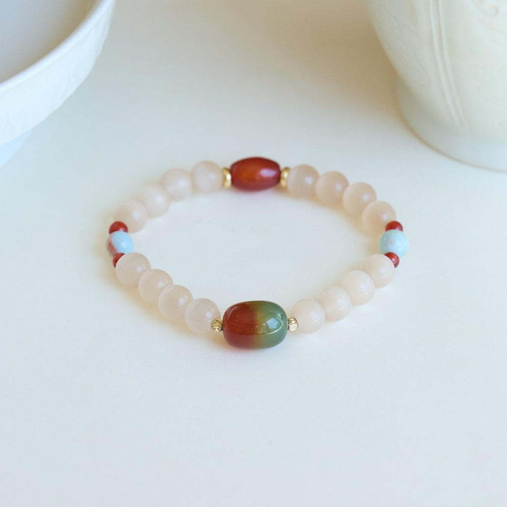 Agate & Chalcedony Barrel Bead Bracelet