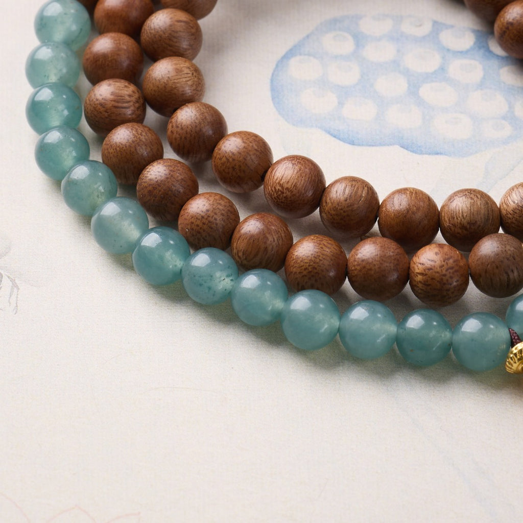 Blue Chalcedony & Wood Bead Wrap Bracelet