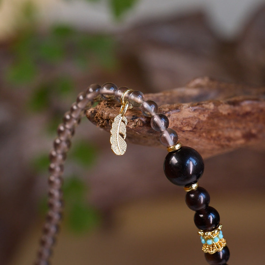 Silver Sheen Obsidian & Smoky Quartz Bracelet