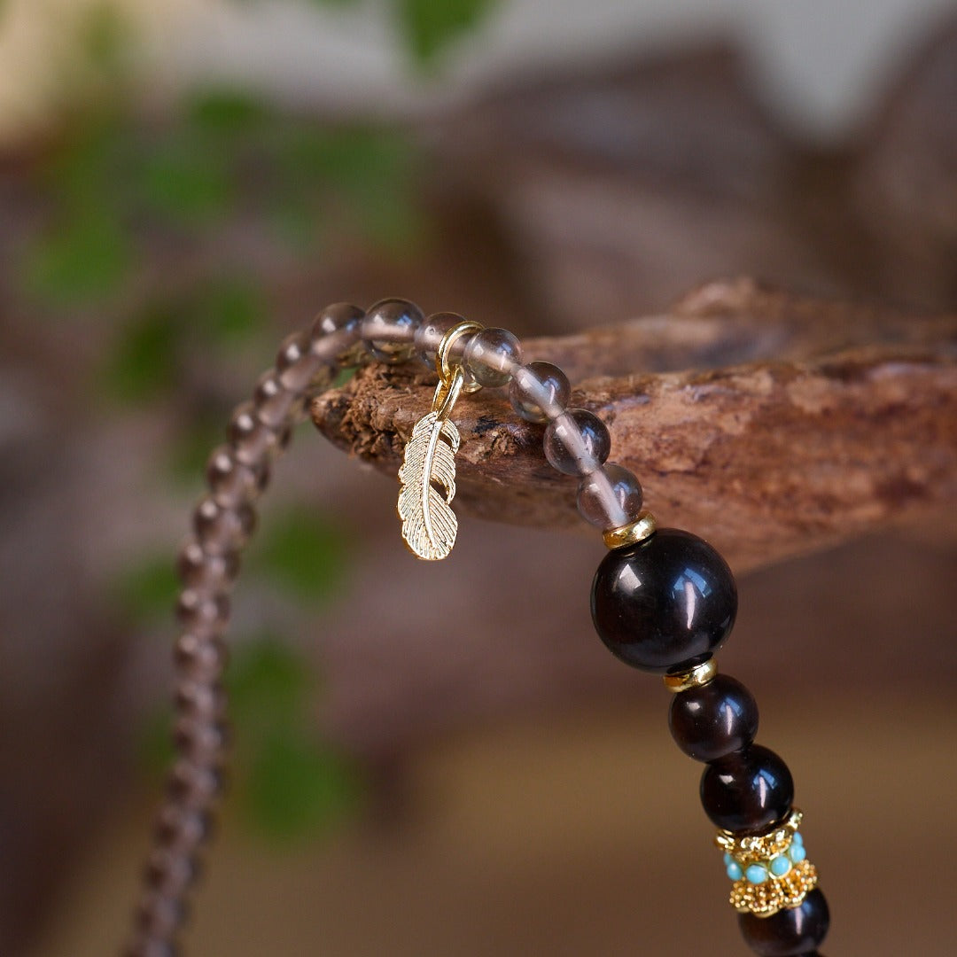 Silver Sheen Obsidian & Smoky Quartz Bracelet