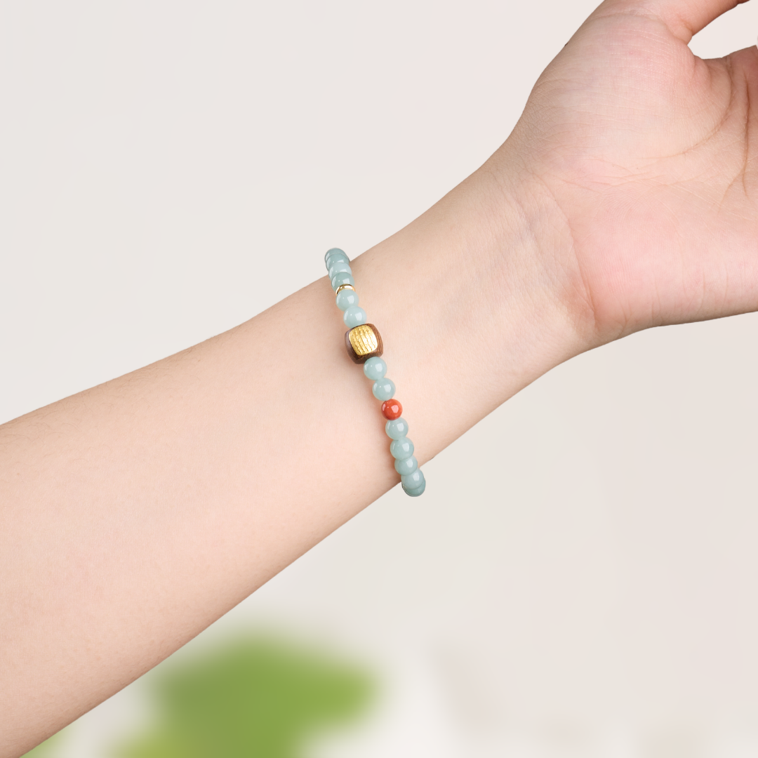 Teal Jade & Ebony Wood Beaded Bracelet