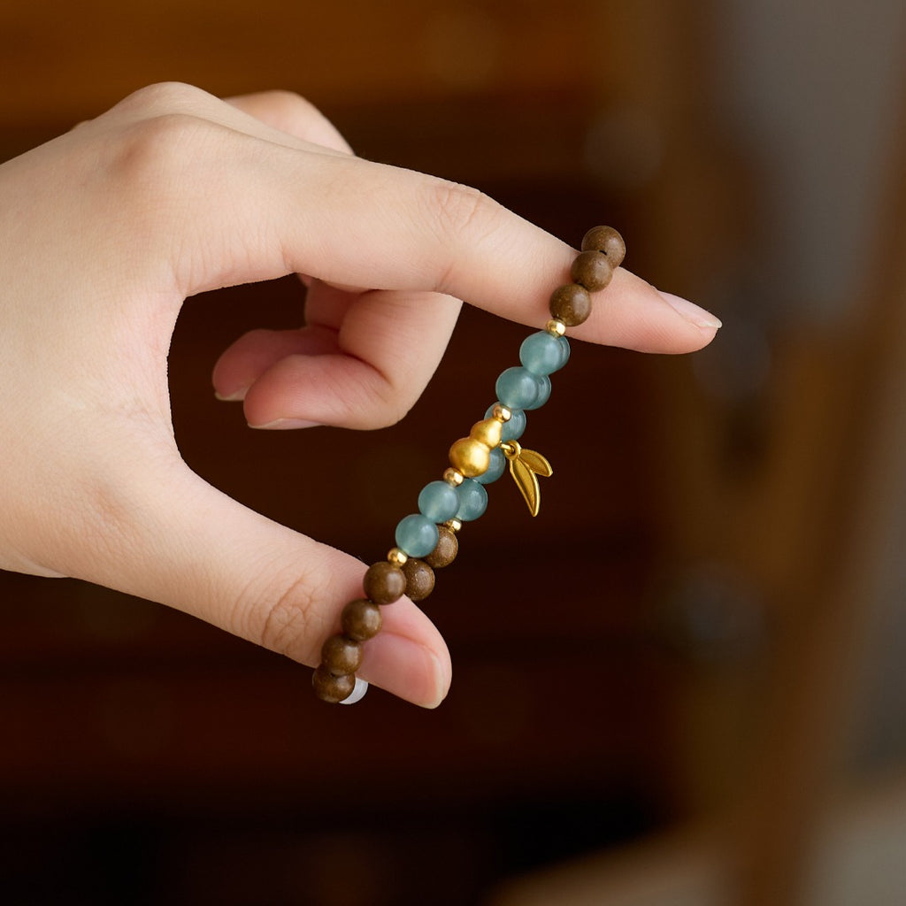 Scented Wood & Multi-Gem Leaf Charm Bracelet