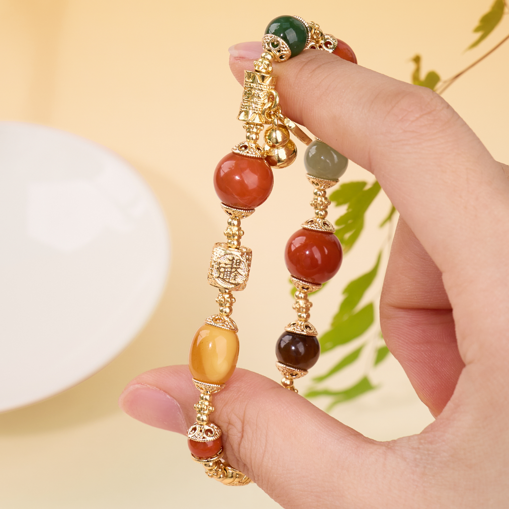 Multi-Gemstone Gourd Charm Bracelet
