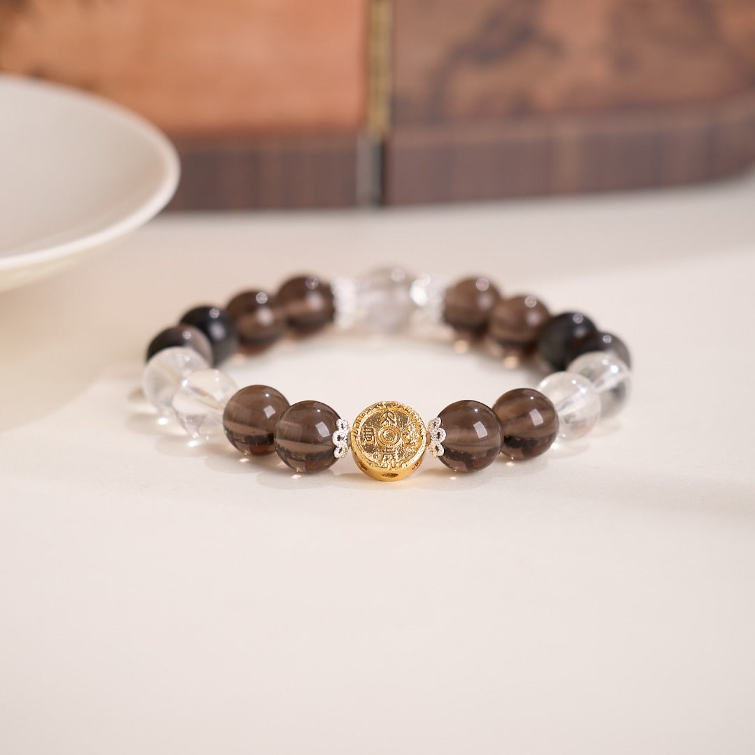 Smoky Quartz & Black Rutile Beaded Bracelet