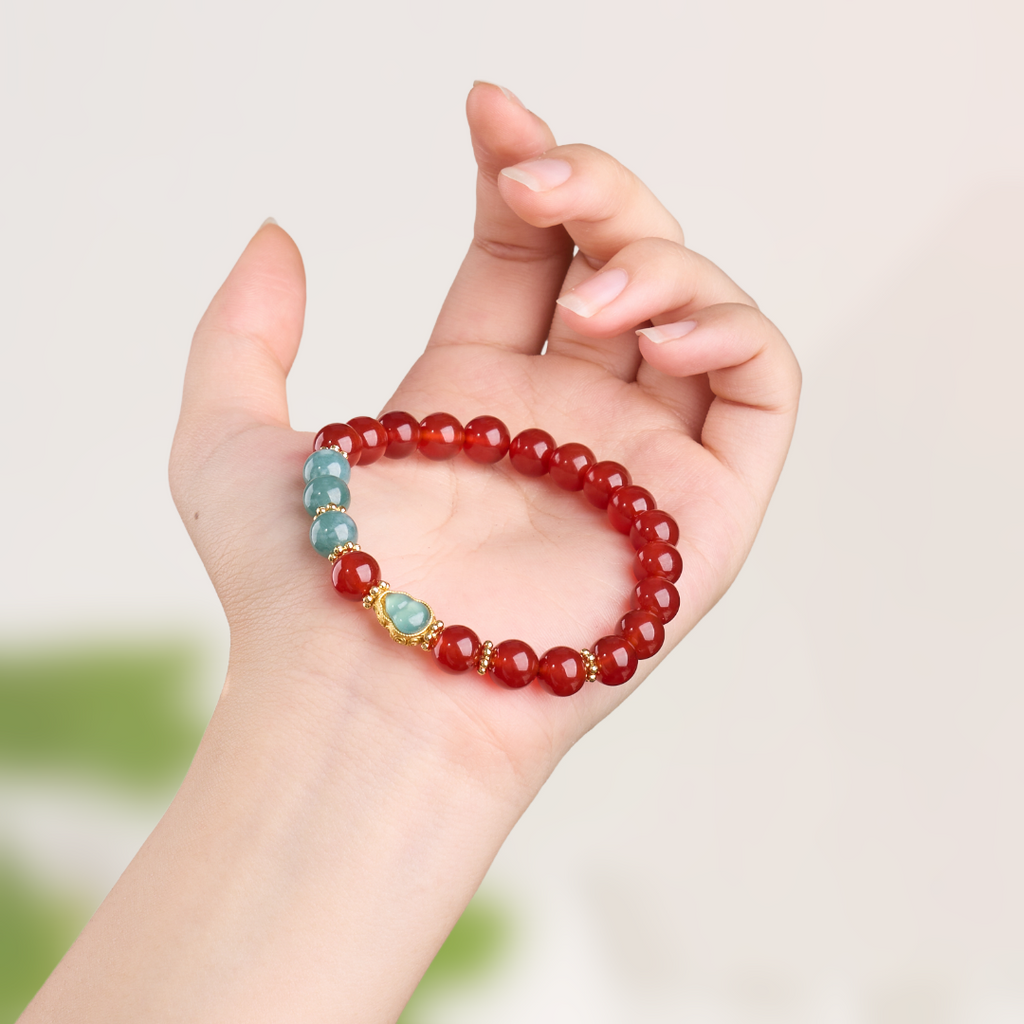 Red Agate & Jade Gourd Bracelet