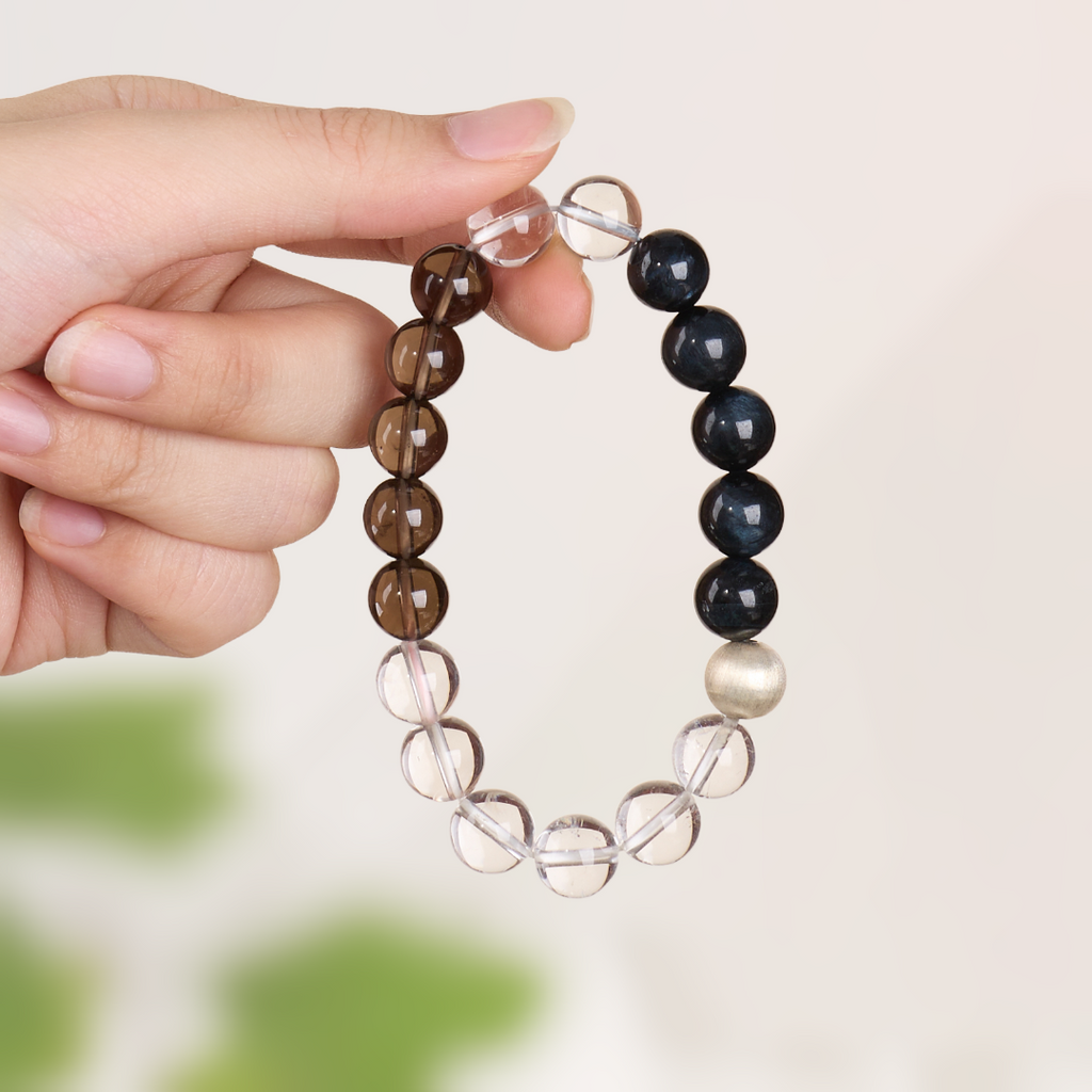 Blue Tiger Eye & Smoky Quartz Bead Bracelet