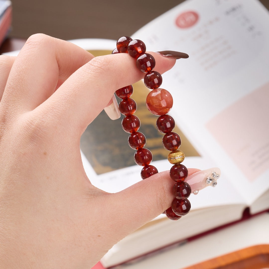 Wine Red Garnet & Hematoid Quartz Bracelet