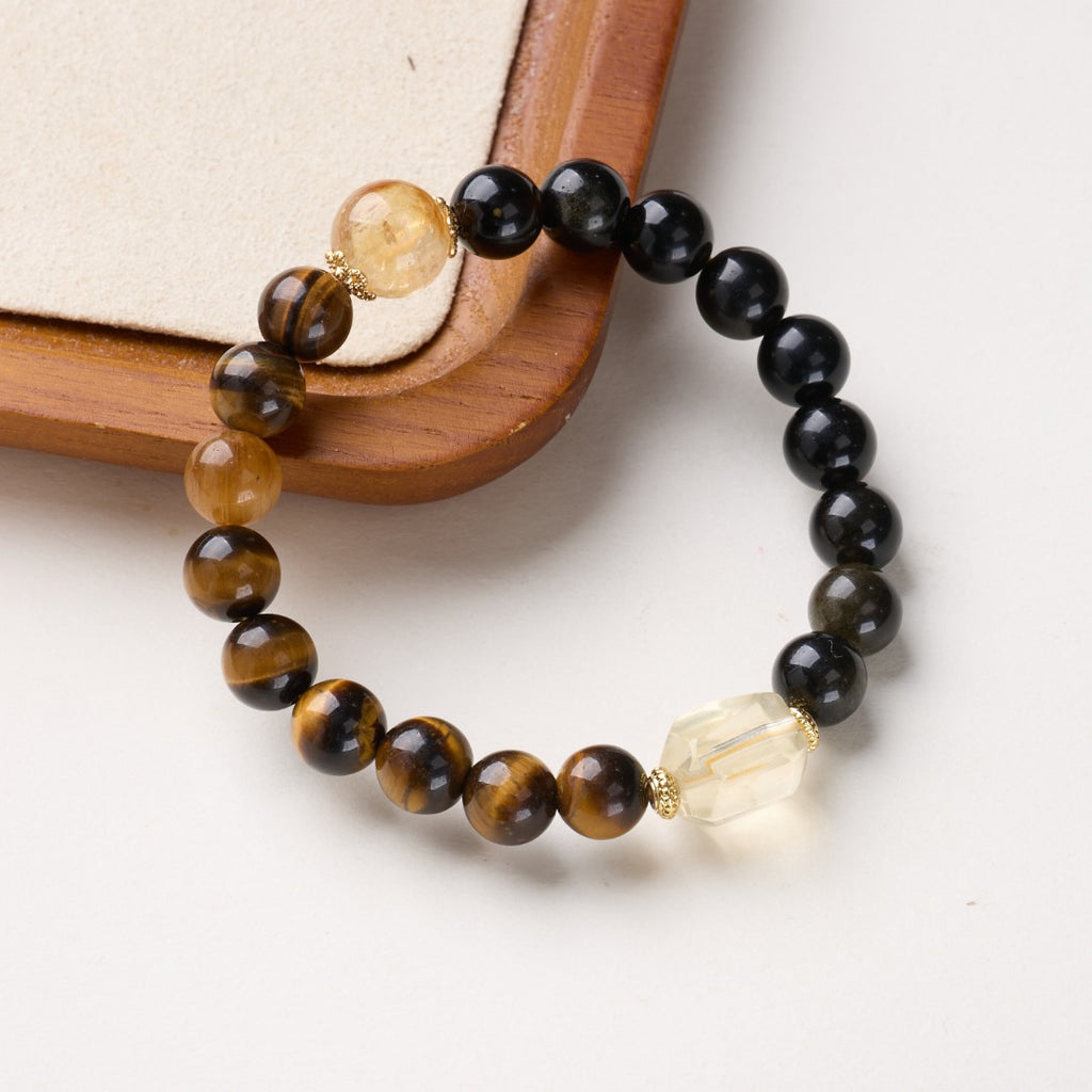 Golden Tiger Eye & Obsidian Beaded Bracelet